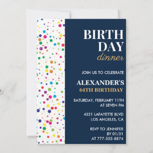 Geburtstag Abendessen Navy Blue Confetti 64. Gebur Einladung