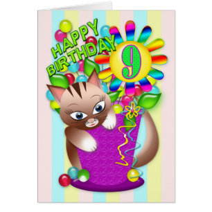 Geburtstag - Alter 9 - Kitty Cat Celebrating
