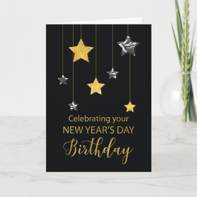 Geburtstag am Neujahrstag Star Shine Gold Karte (Vorderseite)