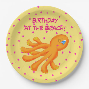 Geburtstag am Strand Whimsy Octopus Yellow Orange Pappteller