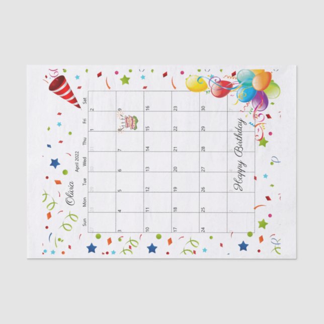 Geburtstag, April 2022 - Gewebepapier Seidenpapier (Vorderseite)