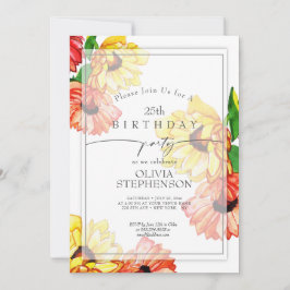 Geburtstag | Aquarell Gelb und Rot Gerbera Daisy Einladung