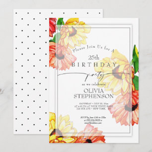 Geburtstag   Aquarell Gelb und Rot Gerbera Daisy Einladung