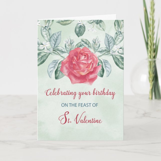 Geburtstag auf Valentinstag Rose Religiöses Fest Karte (Vorderseite)