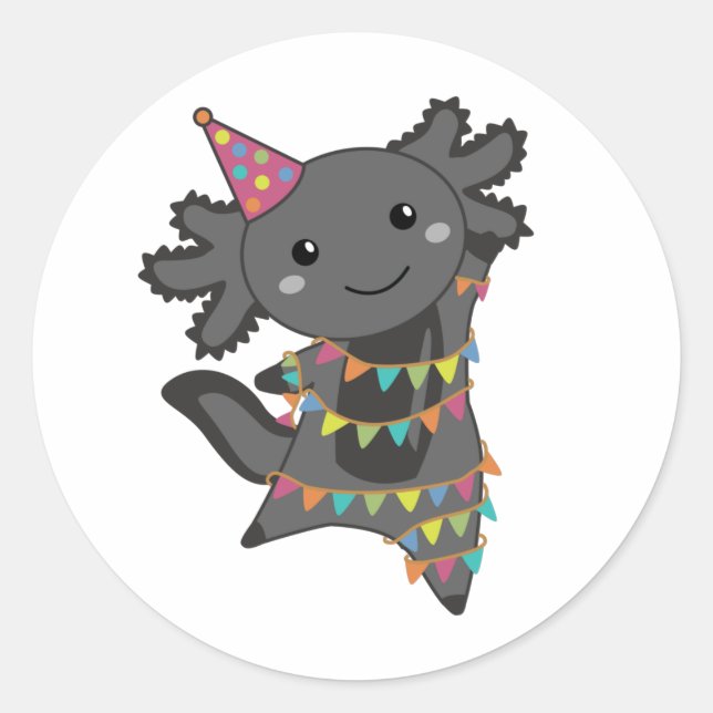Geburtstag Axolotl Garland Classic Round Sticker (Vorderseite)