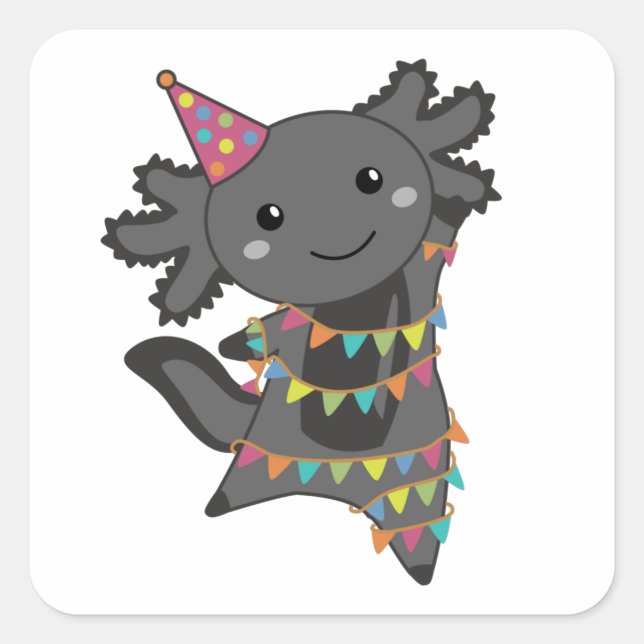 Geburtstag Axolotl Garland Square Sticker (Vorderseite)