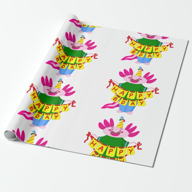 Geburtstag Axolotl Geschenkpapier (Ungerollt)