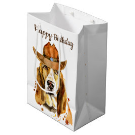 Geburtstag Bloodhound mit Cowboy Hat Mittlere Geschenktüte