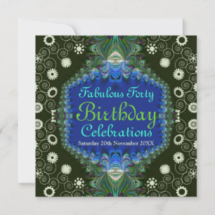 Geburtstag Blumen-Spirale Pfau Kunst Einladung