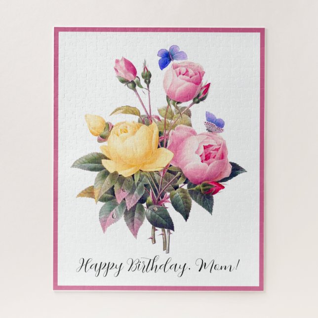 Geburtstag Blumenrosa Gelbe Rosen Lila Schmetterli (Vertikal)
