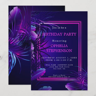 Geburtstag Bold Tropical Neon Birthday Einladung
