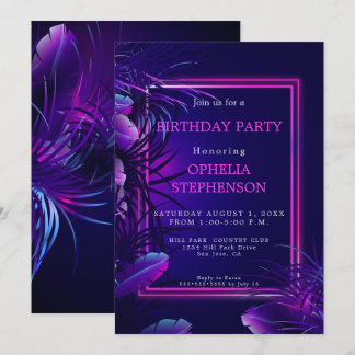 Geburtstag | Bold Tropical Neon Birthday Einladung