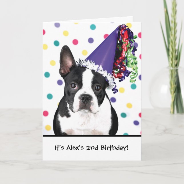 Geburtstag Boston Terrier individuelle Einladungen (Vorderseite)
