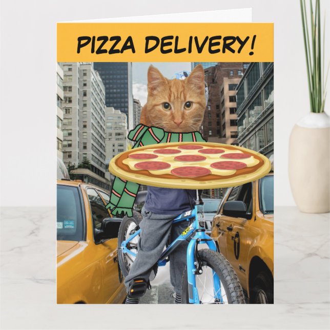 GEBURTSTAG BRUDER CAT PIZZA LIEFERKARTE KARTE (Vorderseite)