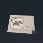 Geburtstag, Bruder, golden retriever-Hund im Karte<br><div class="desc">Schatten der braunen Einfassung ein Bild eines golden retriever verfolgen Betrieb durch den Schnee auf dieser Geburtstagskarte.  Die fallenden Schneeflocken fügen einem winterlichen Gefühl des Bildes hinzu.   Sie können das Innere zum Anzug ändern Ihr Bedarf.</div>