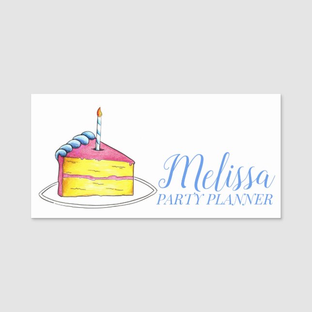 Geburtstag Cake Slice Party Planner Feier Namensschild (Vorderseite)