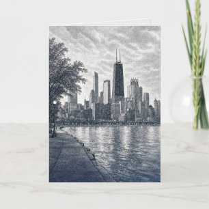 Geburtstag Chicago Skyline im Pointillismus-Stil Karte