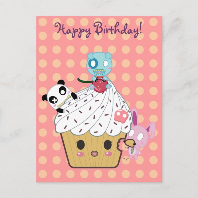 Geburtstag Cupcake Attack! Postkarte (Vorderseite)