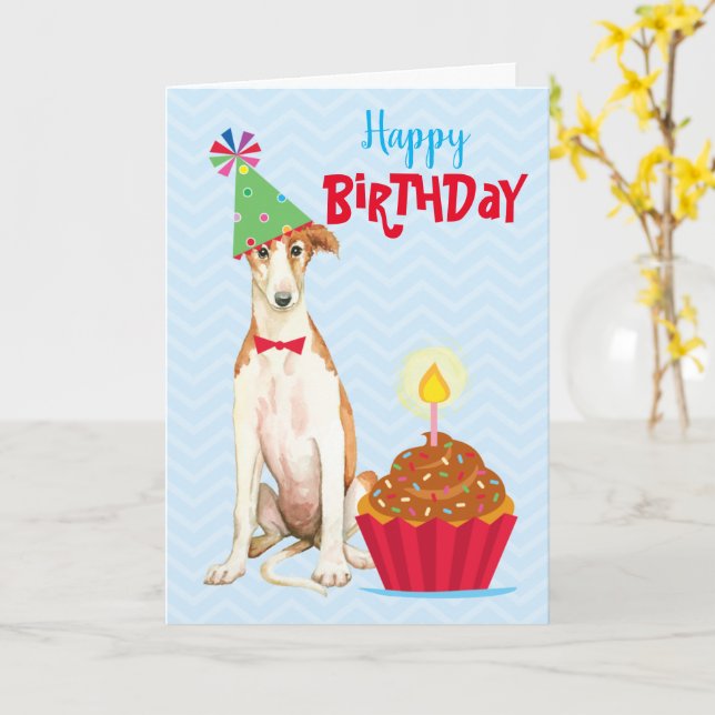 Geburtstag Cupcake Borzoi Karte (Gelbe Blume)