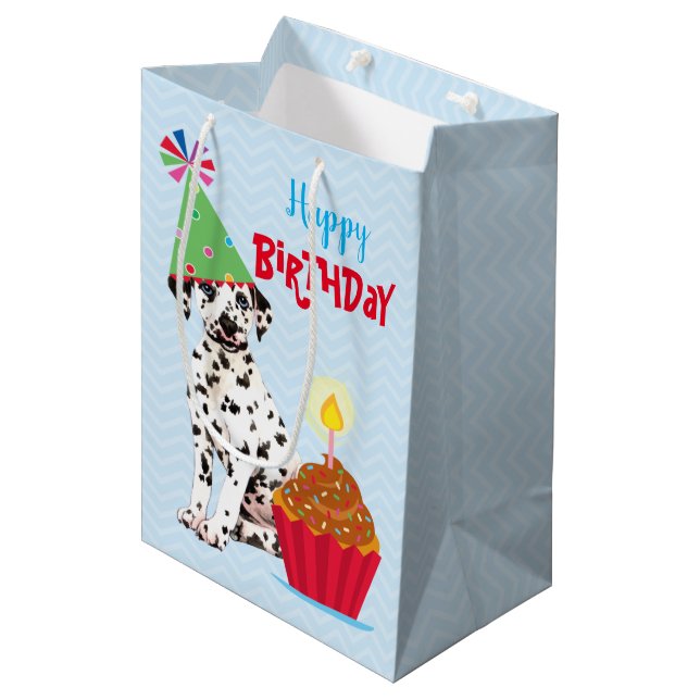 Geburtstag Cupcake Dalmatiner Mittlere Geschenktas Mittlere Geschenktüte (Vorderseite Schrägansicht)
