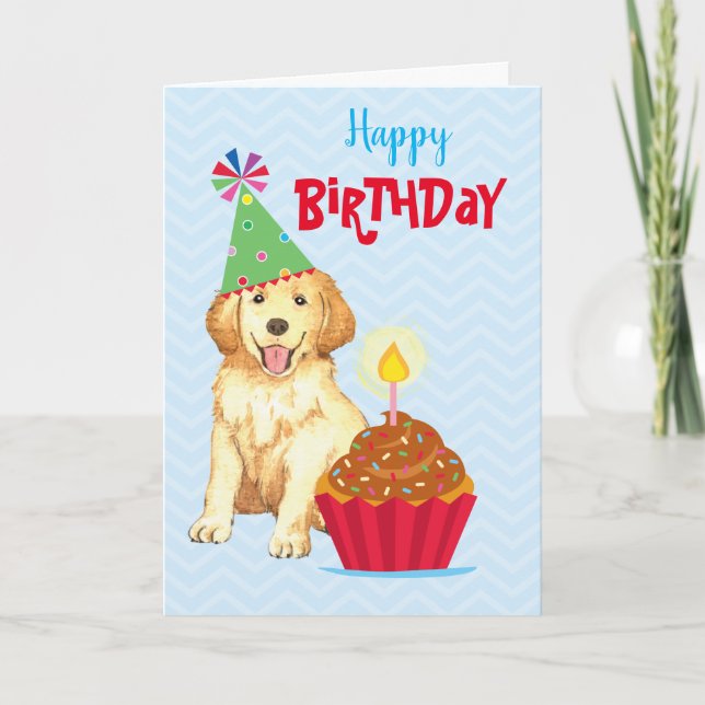 Geburtstag Cupcake Golden Retriever Karte (Vorderseite)