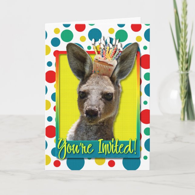 Geburtstag Cupcake - Kangaroo Einladung (Vorderseite)