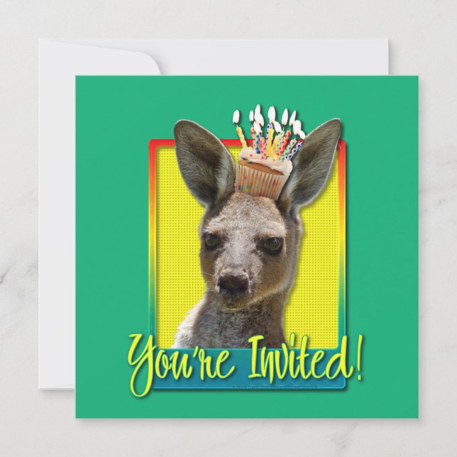 Geburtstag Cupcake - Kangaroo Einladung (Vorderseite)