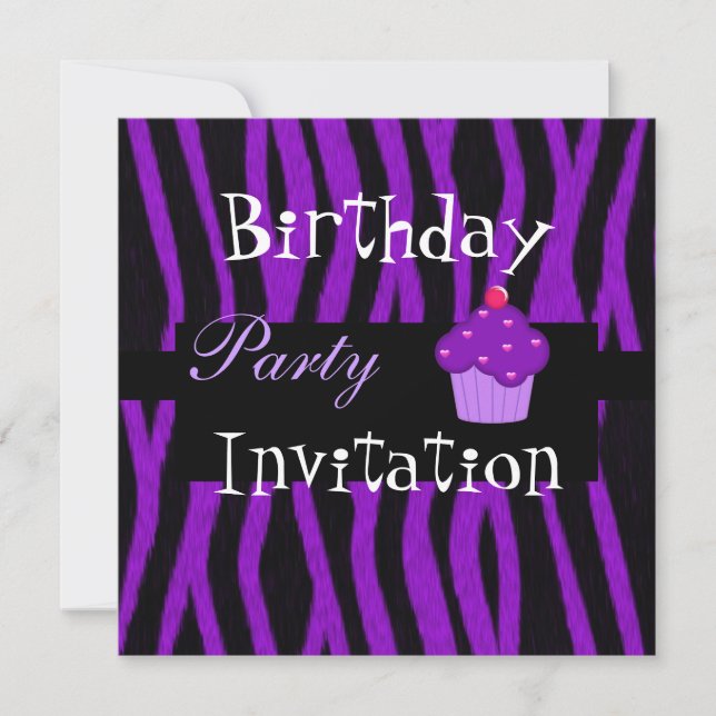 Geburtstag Cupcake Lila Streifen Einladung (Vorderseite)