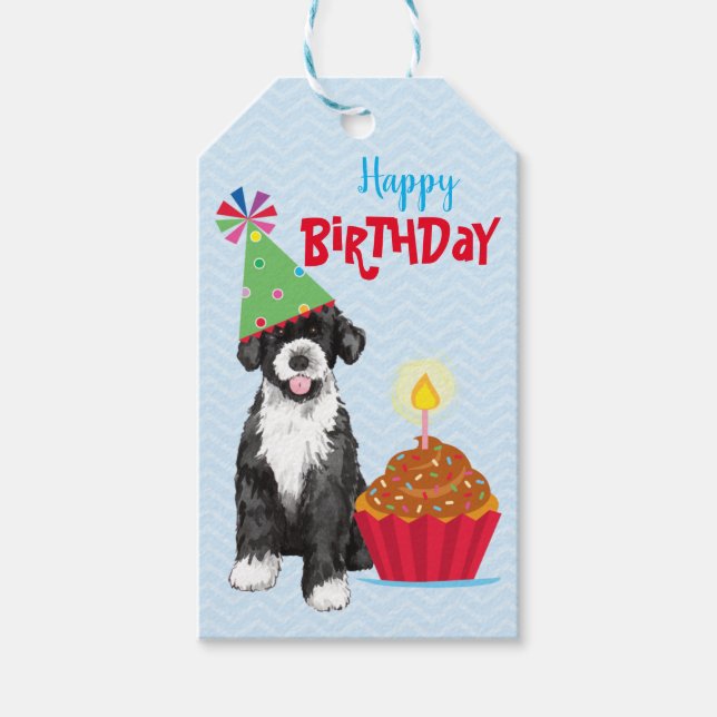 Geburtstag Cupcake Portugiesischer Wasserdog Gesch Geschenkanhänger (Vorderseite)