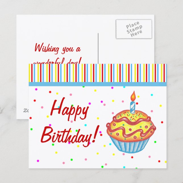 Geburtstag Cupcake Postkarte (Vorne/Hinten)