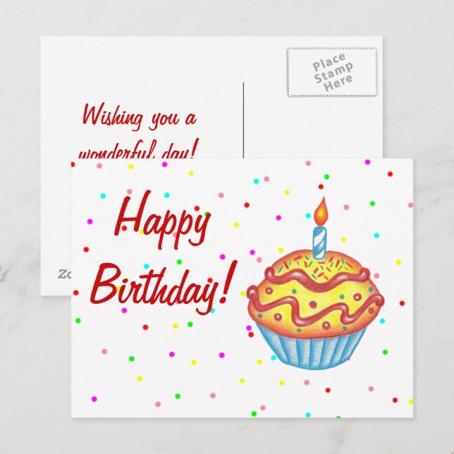 Geburtstag Cupcake Postkarte (Vorne/Hinten)