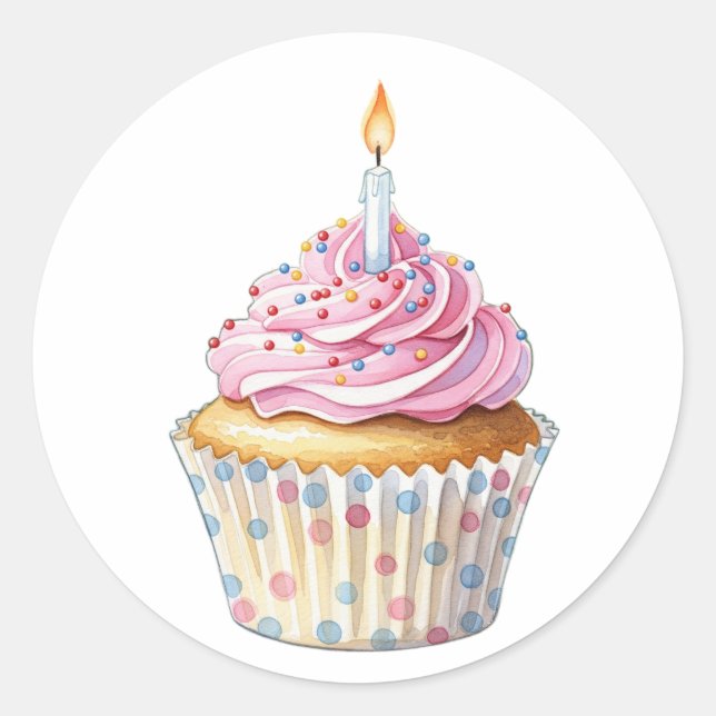 Geburtstag Cupcake Stickers (Vorderseite)