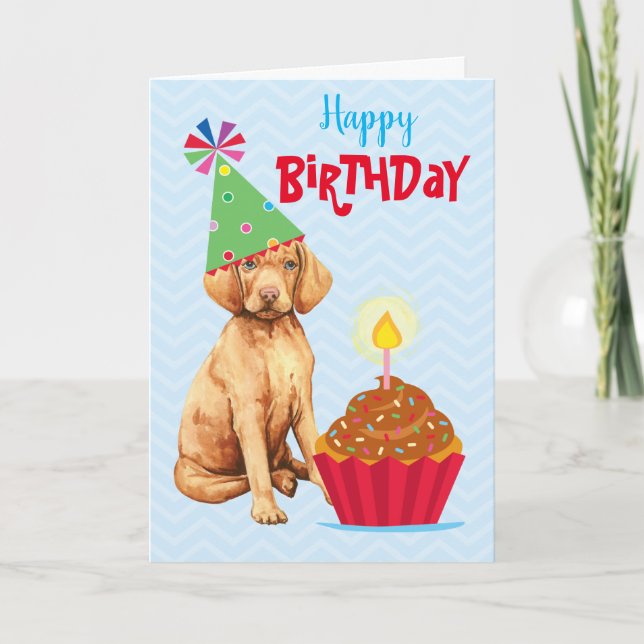 Geburtstag Cupcake Vizsla Card Karte (Vorderseite)