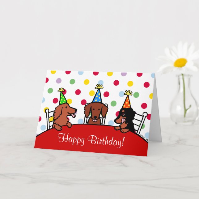 Geburtstag Dackel Cartoon Polka Dot Karte (Kleine Pflanze)