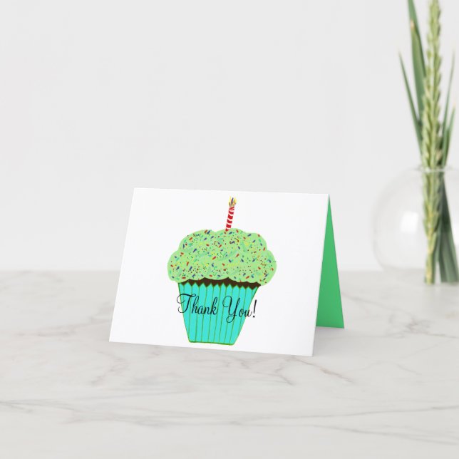 Geburtstag Danke, Green Cupcake Karte (Vorderseite)