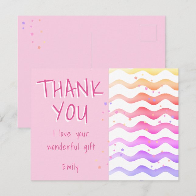 Geburtstag Danke, Pink Wave Girl Postkarte (Vorne/Hinten)