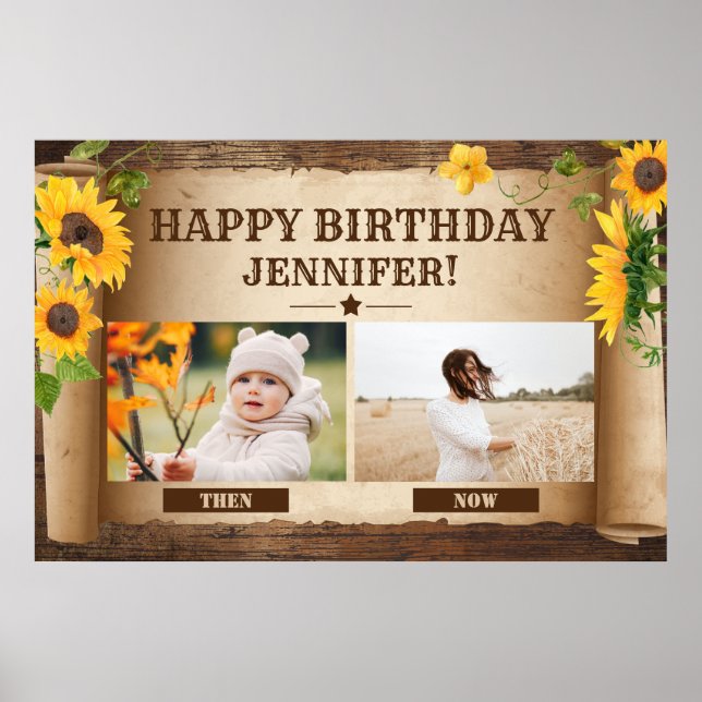 Geburtstag dann Foto und Jetzt Foto Poster (Vorne)