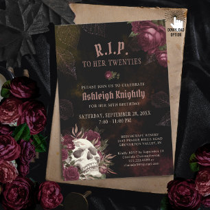Geburtstag Dark Skull und Rosen RIP Zwanziger Einladung