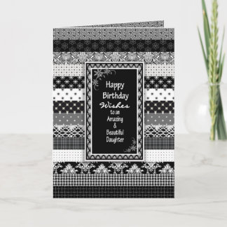 Geburtstag, DAUGHTER, Schwarz/Weiß-Druckebenen Karte