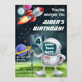 Geburtstag der Astronaut und der Weltraumrakete Einladung