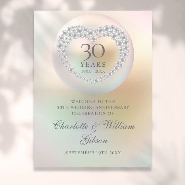 Geburtstag der Hochzeit Pearl Willkommenszeichen Poster (30th Wedding Anniversary Pearl Welcome Sign)