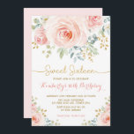 Geburtstag des Bonbon-16 erröten Gold Blumen16. Einladung<br><div class="desc">Dieser weibliche Ausrüstungsbeschreibungen herrliche Watercolor erröten rosa Rosen mit Goldblattakzenten</div>