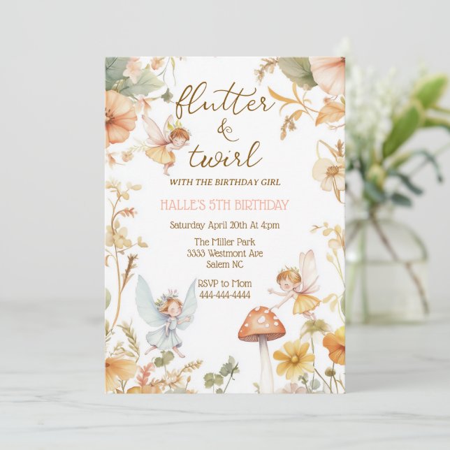 Geburtstag des Feenschmetterlings, boho Feen Mädch Einladung (Stehend Vorderseite)