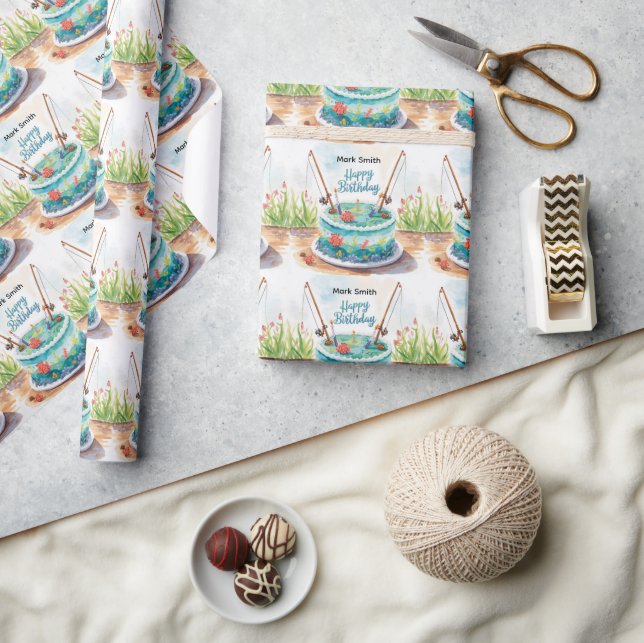 Geburtstag des Fischfangs zum Thema Spaß Geschenkpapier (Kunsthandwerk)