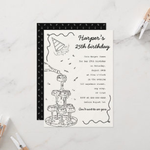 Geburtstag des handgezeichnet Champagnerturms Einladung