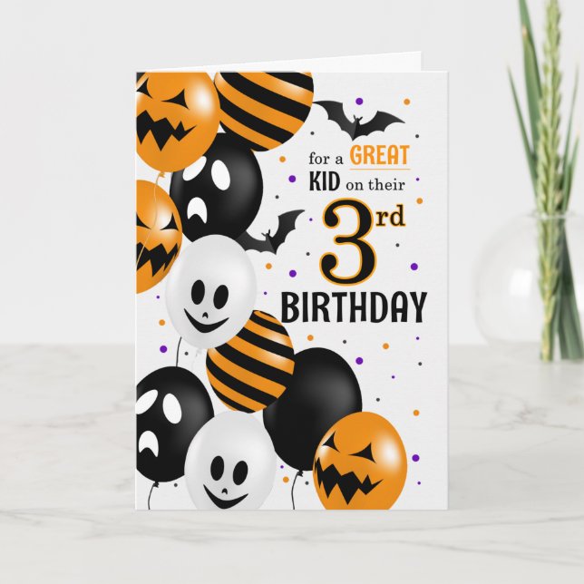 Geburtstag des Kindes auf Halloween Balloons Karte (Vorderseite)