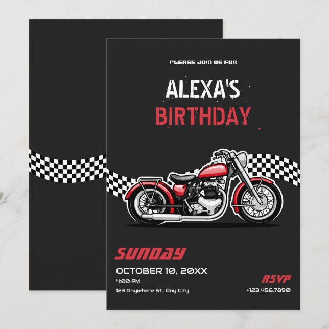 Geburtstag des klassischen Motorrades Einladung (Vorne/Hinten)