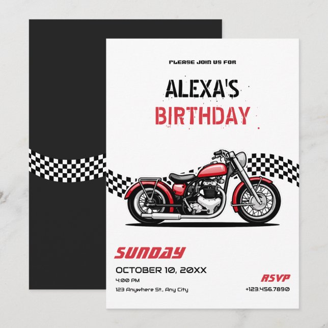 Geburtstag des klassischen Motorrades Einladung (Vorne/Hinten)