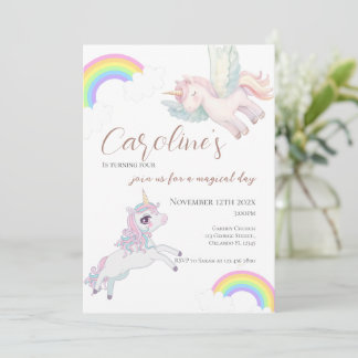 Geburtstag des Mädchens, mit Pony und Regenbogen Einladung