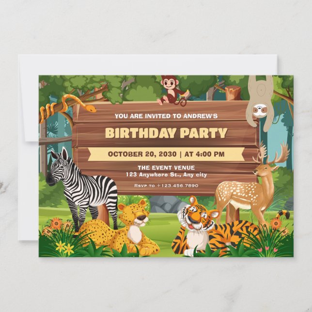 Geburtstag des Safari Zoo Einladung (Vorderseite)